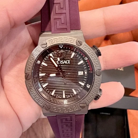 Versace Silver Watch with Rich Purple Band